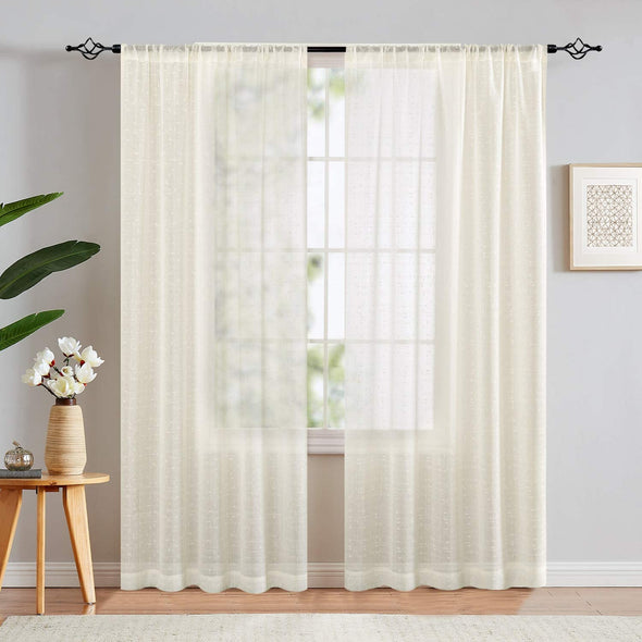 NALA // Linen Textured Sheer Curtains Rod Pocket 2 Panel Pack