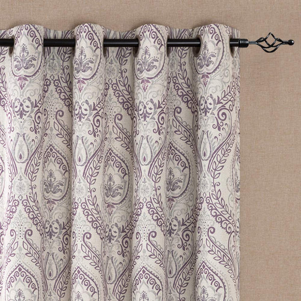 Linen Textured Blackout Curtains for Bedroom Damask Printed Drapes Panels for Living Room Patio Door 1 Pair