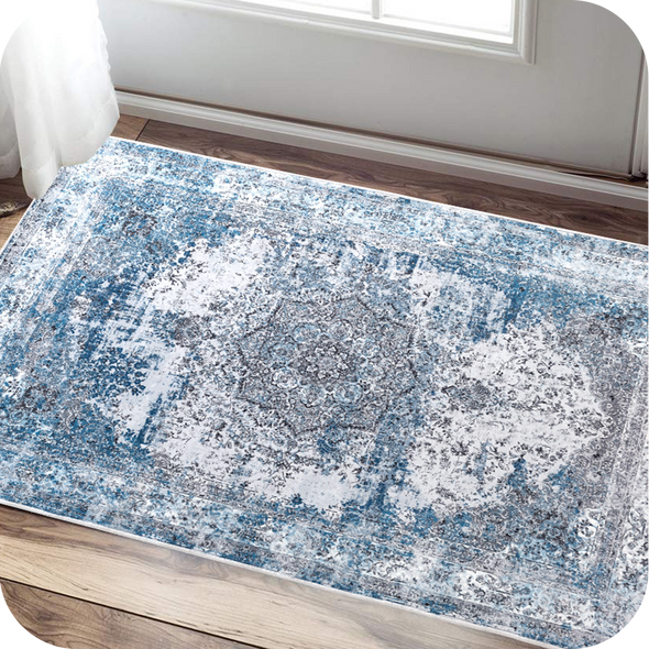 Vintage Traditional Area Rug for Kitchen Floorcover Soft Floral Printed Indoor Low Pile Mat for Bedroom 4'x6'7"