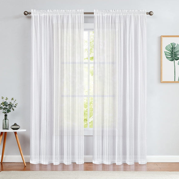White Sheer Curtains Leaf Lace Living Room Curtains Voile Farmhouse Drapes Curtains for Bedroom Classic Vintage Weave Light Filtering Rod Pocket 2 Window Curtain Panels