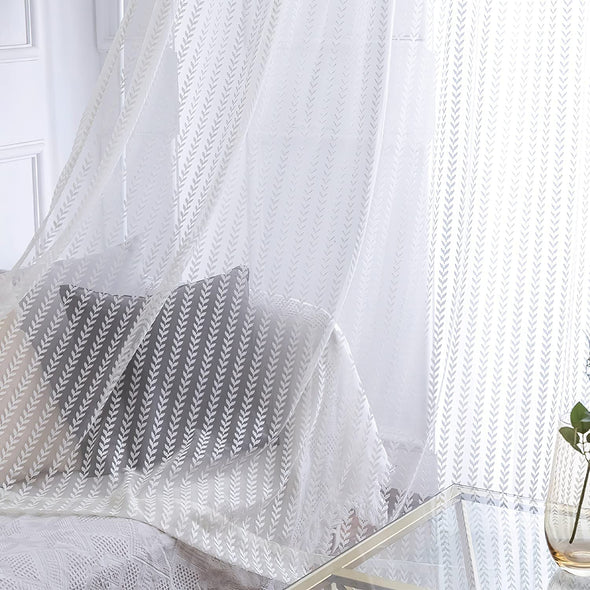 White Sheer Curtains Leaf Lace Living Room Curtains Voile Farmhouse Drapes Curtains for Bedroom Classic Vintage Weave Light Filtering Rod Pocket 2 Window Curtain Panels