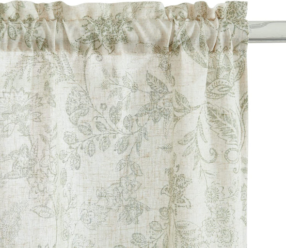 JINCHAN Floral Kitchen Curtains 36 Inch Linen Tier Curtains Farmhouse Cafe Curtains Country Botanic Small Window Curtains Rod Pocket Rustic Flax for Laundry Room Bathroom RV 2 Panels Blue on Beige