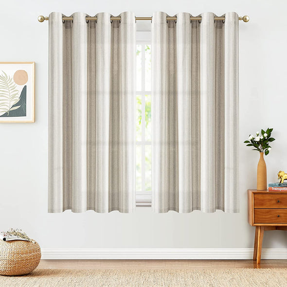 JINCHAN Linen Curtains 63 Inches Long for Living Room Green Striped Curtains Farmhouse Ticking Stripe Curtains Bedroom Country Rustic Window Pinstripe Print Curtains Grommet 2 Panels Sage on Flax