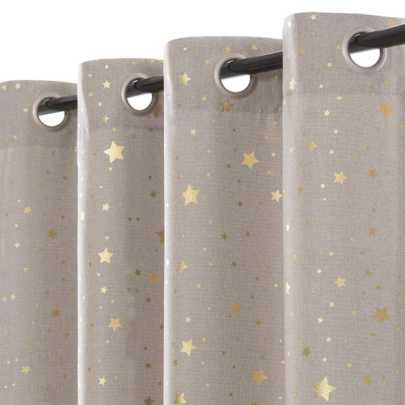 Blackout Curtains for Kids Bedroom on Flax Star Design Faux Linen Textured Grommets Shiny Star Window Drapes 2 Panels