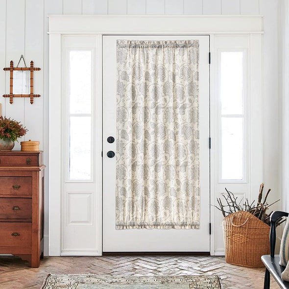 French Door Panel Curtains Paisley Scroll Printed Linen Textured French Door Curtains 40 inches Long French Door Panels Tieback Included 1 Panel