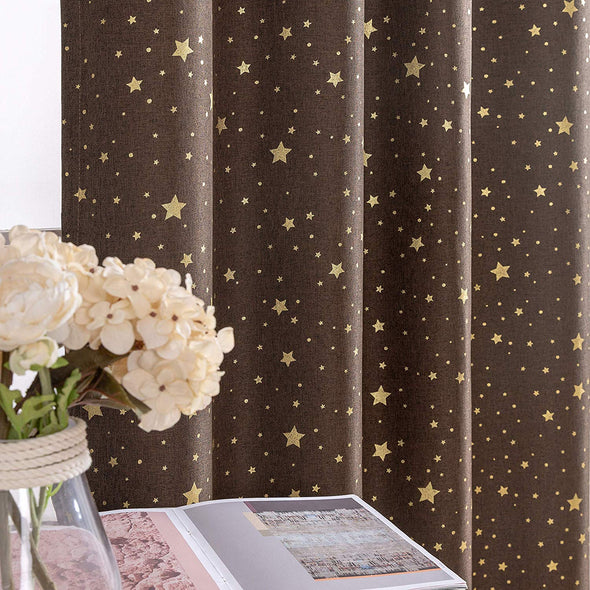 Blackout Curtains for Kids Bedroom on Flax Star Design Faux Linen Textured Grommets Shiny Star Window Drapes 2 Panels