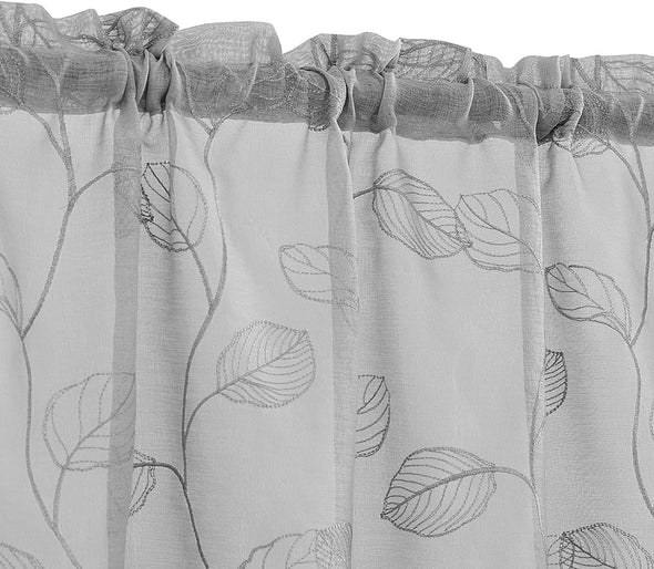 Sheer Tiers Kitchen Curtains with Leaf Embroidered Design Rod Pocket Kitchen Window Curtain 2 Panels for Bathroom Curtains 24 inch, 36 inch, 45inch