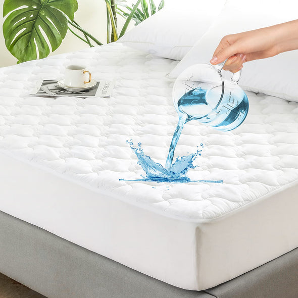 Twin Mattress Pad 100% Waterproof Quilted Fitted Mattress Protector Deep Pocket Mattress Cover for Bed Protector - Fluffy Soft Filling Mattress Topper