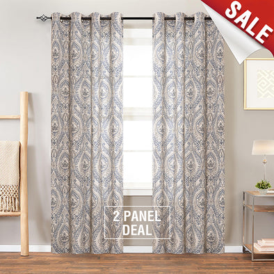 Medallion Linen Blend Curtains for Living Room Drapes Damask Pattern Flax Draperies Window Treatments Room Darkening