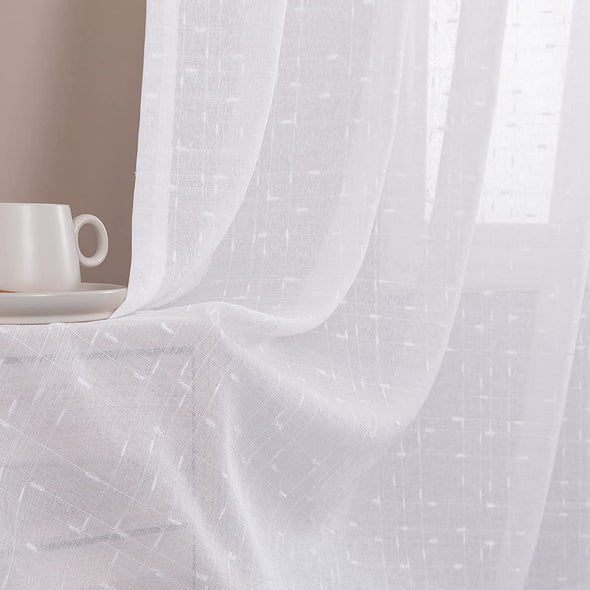 Kitchen Curtains Linen Textured Voile Rod Pocket Short Curtains for Small Window Tiers Sheer Cafe Curtain 2 Panels